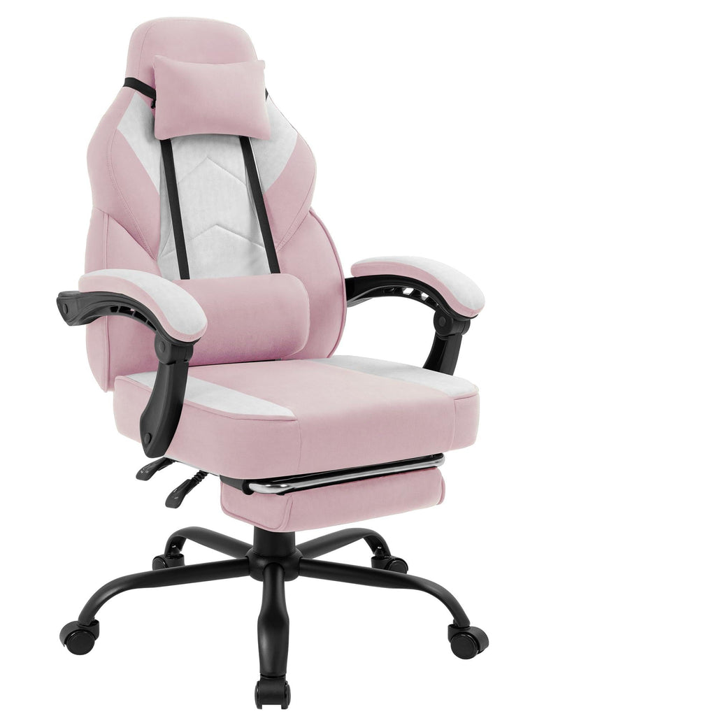 Gaming Chair for Adults with Massage Lumbar Suppor, Fabric Pink