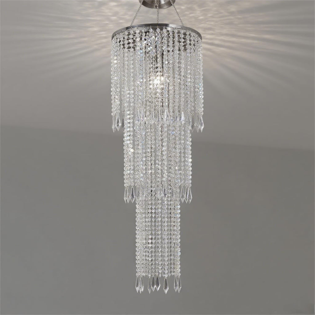 30" Tall Iridescent Hanging Beaded Chandelier 3 Tiers 10.25" Diameter for Wedding Fake Chandelier