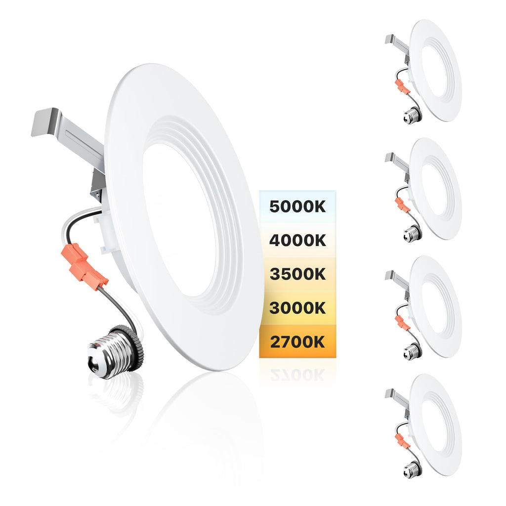 5/6 Inch LED Recessed Can Lights, 5CCT, 9W, 1000LM, 4 Pack