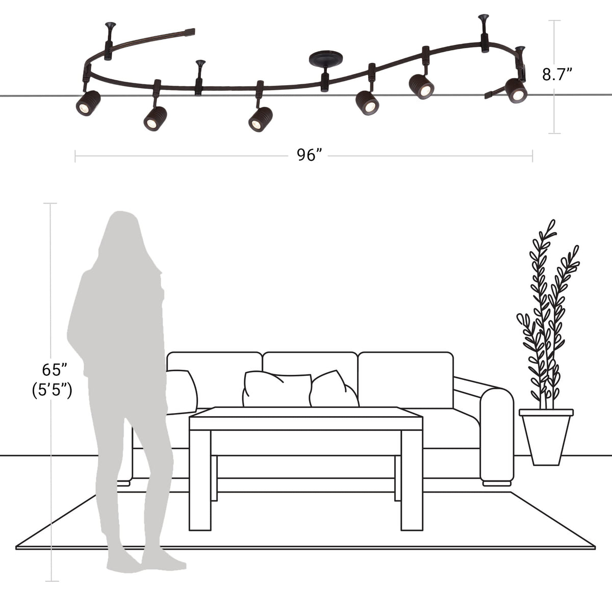 000 Transitional 6-Light Integrated LED Flex Track Ceiling Light, Bulbs Included 96", Oil Rubbed Bronze, Black