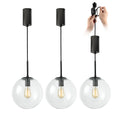 H-Type Black Track Lighting Pendant with Clear Glass Globe Shade, Adjustable Hanging Light, E26 Socket, Pack of 3