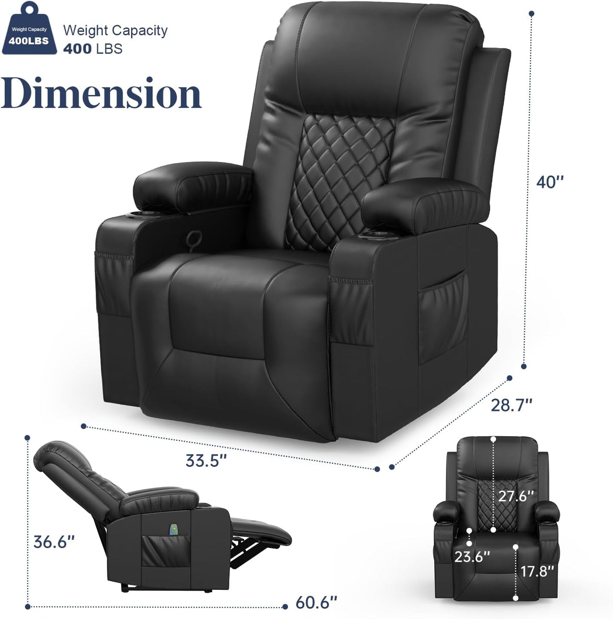 Recliner Chairs for Adults, FSC Certified Massage Reclining Chair with Heated Modern, Ergonomic Lounge Single
