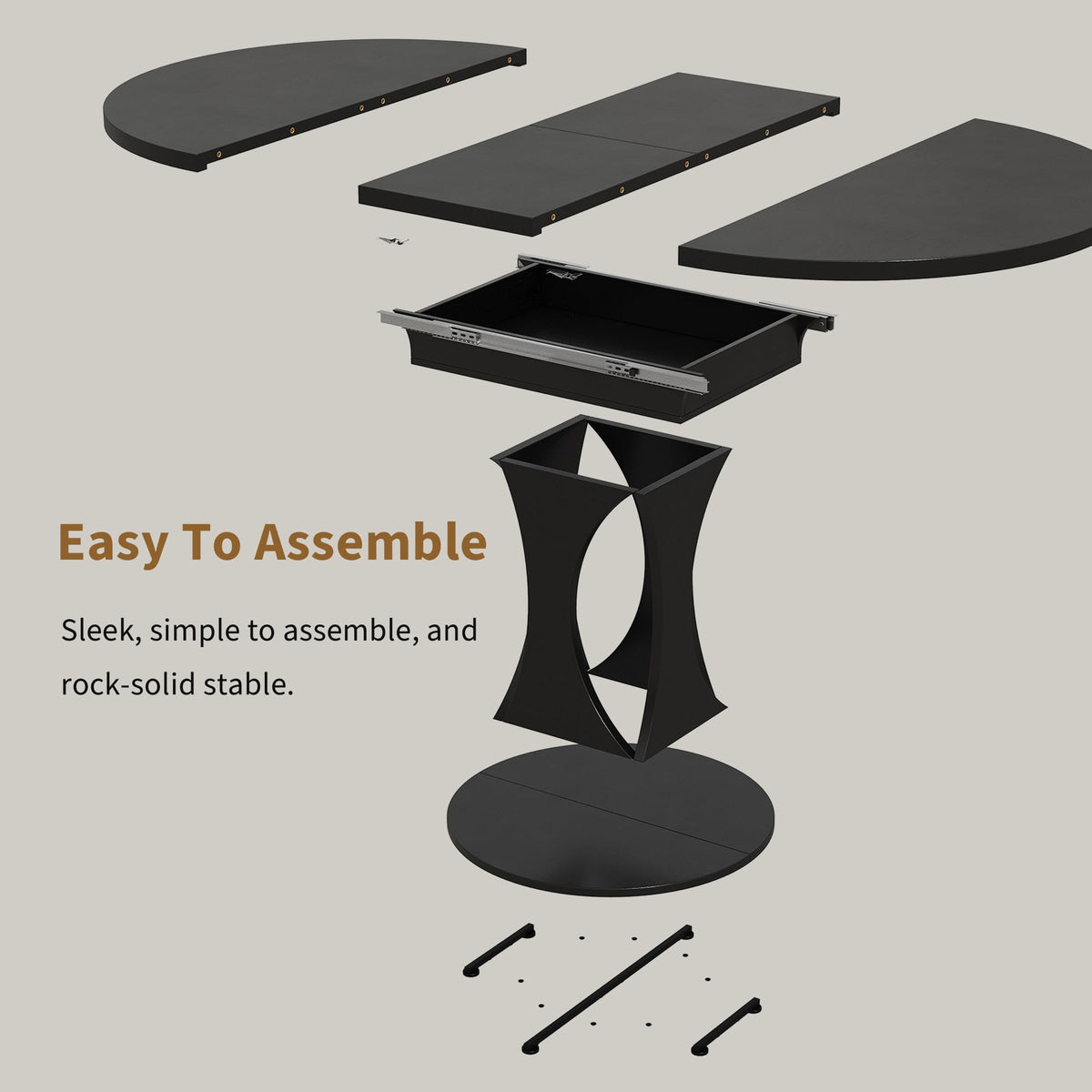 Inspired Saarinen Style 43"-59" Extendable Dining Table, Round Kitchen Table with Modern Arcs Pedestal, Oval Dinner Table with Removable
