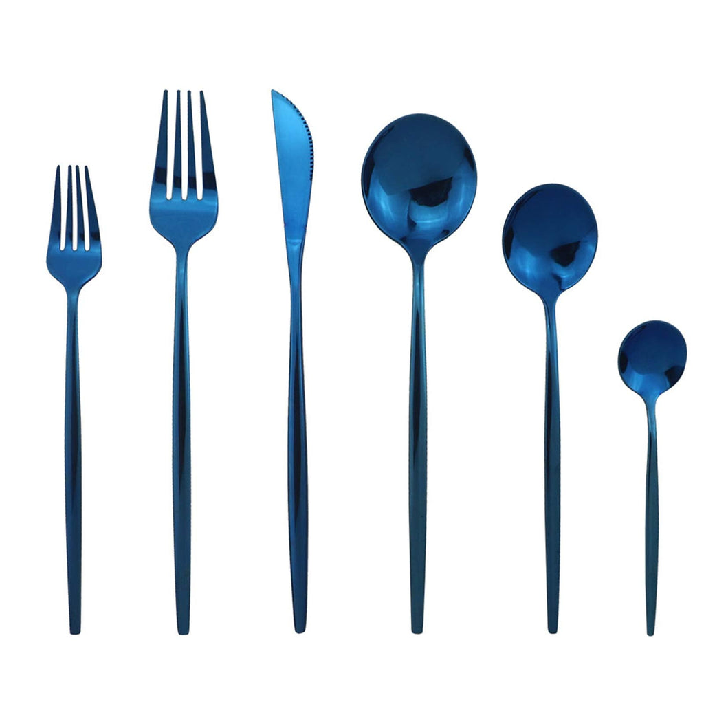 Silverware Set, Mirror Polished Blue Flatware Cutlery Service for 4, Shiny Finish 24-Piece Stainless Steel Utensil