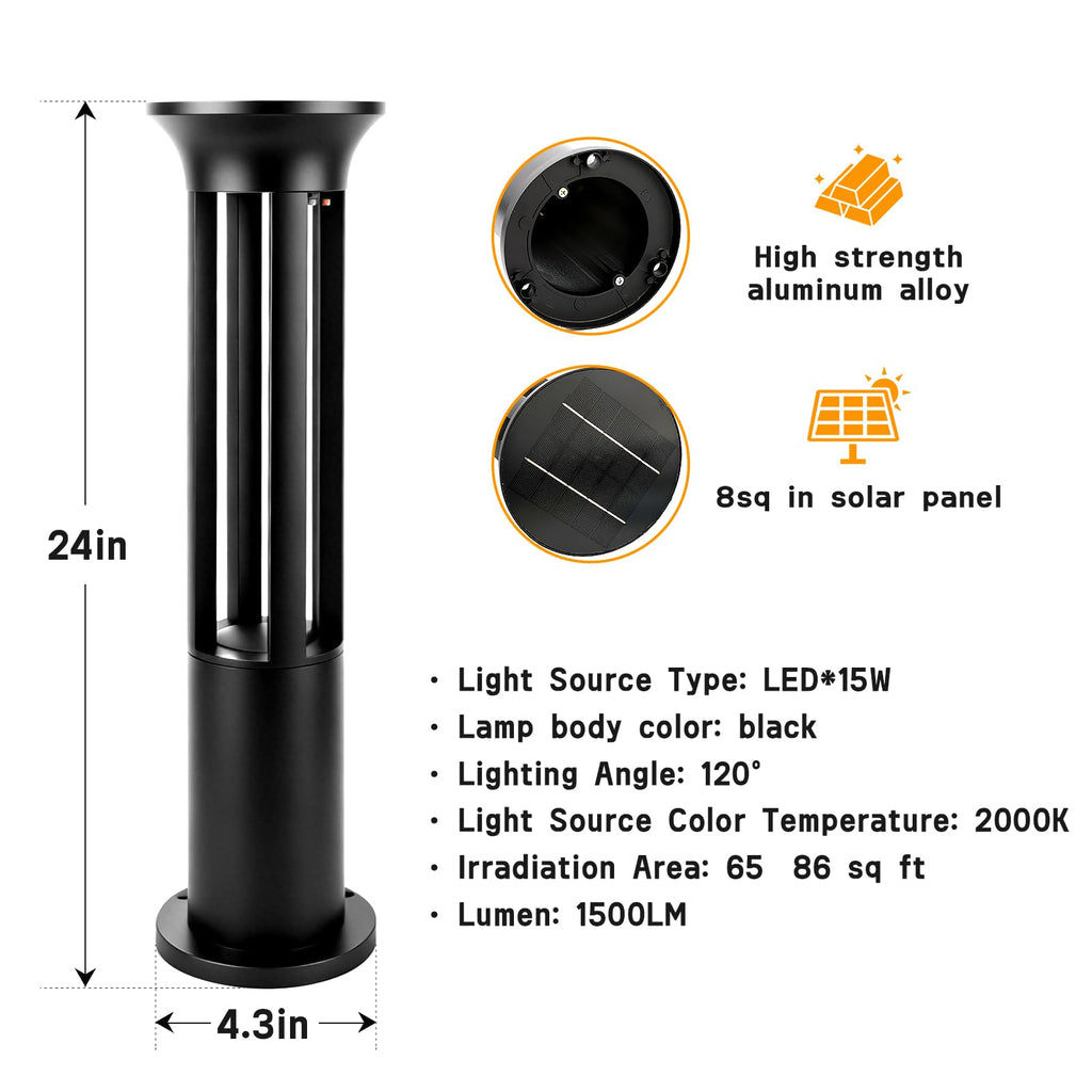 Solar Lights Outdoor, Solar Pathway Lights Outdoor, 24" Tall Bollard Light
