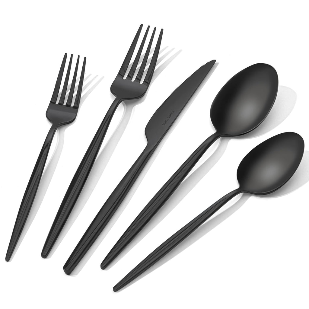 18/10 Silverware Set for 4, 20 Piece Black Stainless Steel Flatware Cutlery