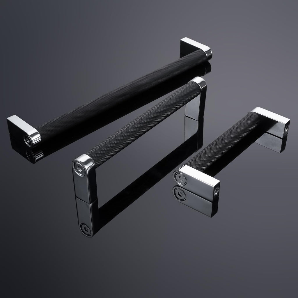6 Pack 12-5/8 Inch(320mm) Matte Black and Polished Chrome Kitchen Cabinet Handles Knurled Cabinet Pulls Black Drawer
