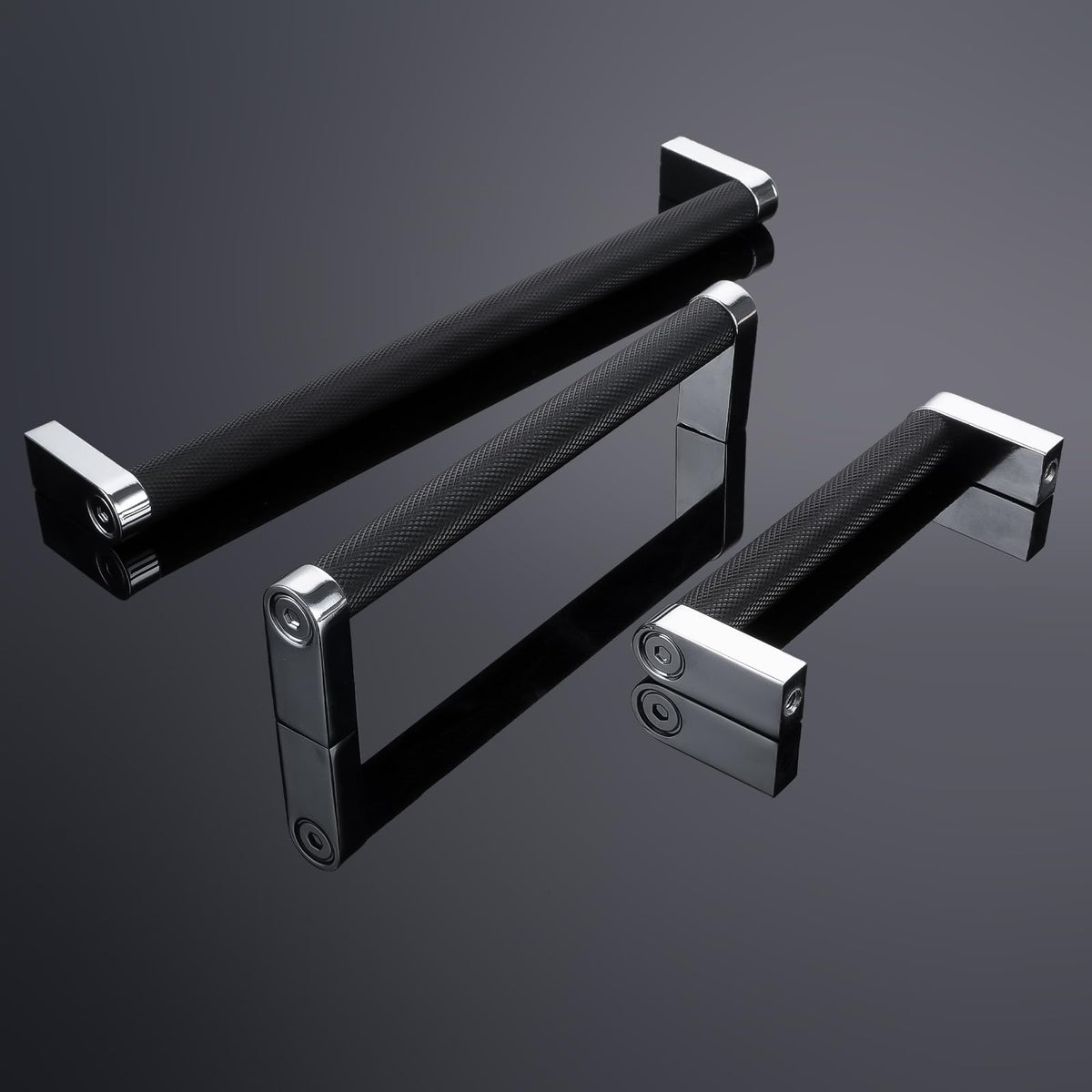 6 Pack 12-5/8 Inch(320mm) Matte Black and Polished Chrome Kitchen Cabinet Handles Knurled Cabinet Pulls Black Drawer