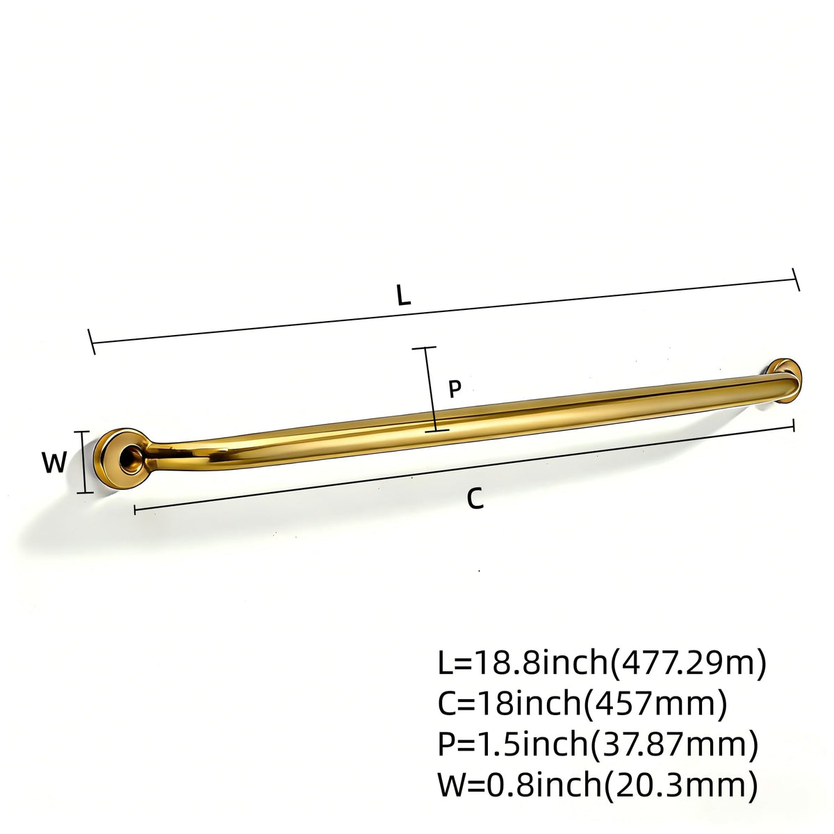 Luxury 1 Pack 100% Solid Brass Cabinet Pulls, 18" Center-to-Hole Pulls in Unlacquered Brass Finish for Drawers & Doors