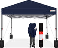 10x10ft Pop Up Canopy Tent, Outdoor Shade, 1 Person 1 Minute Set Up, Carry Case, 4 Weight Bags - Navy Blue