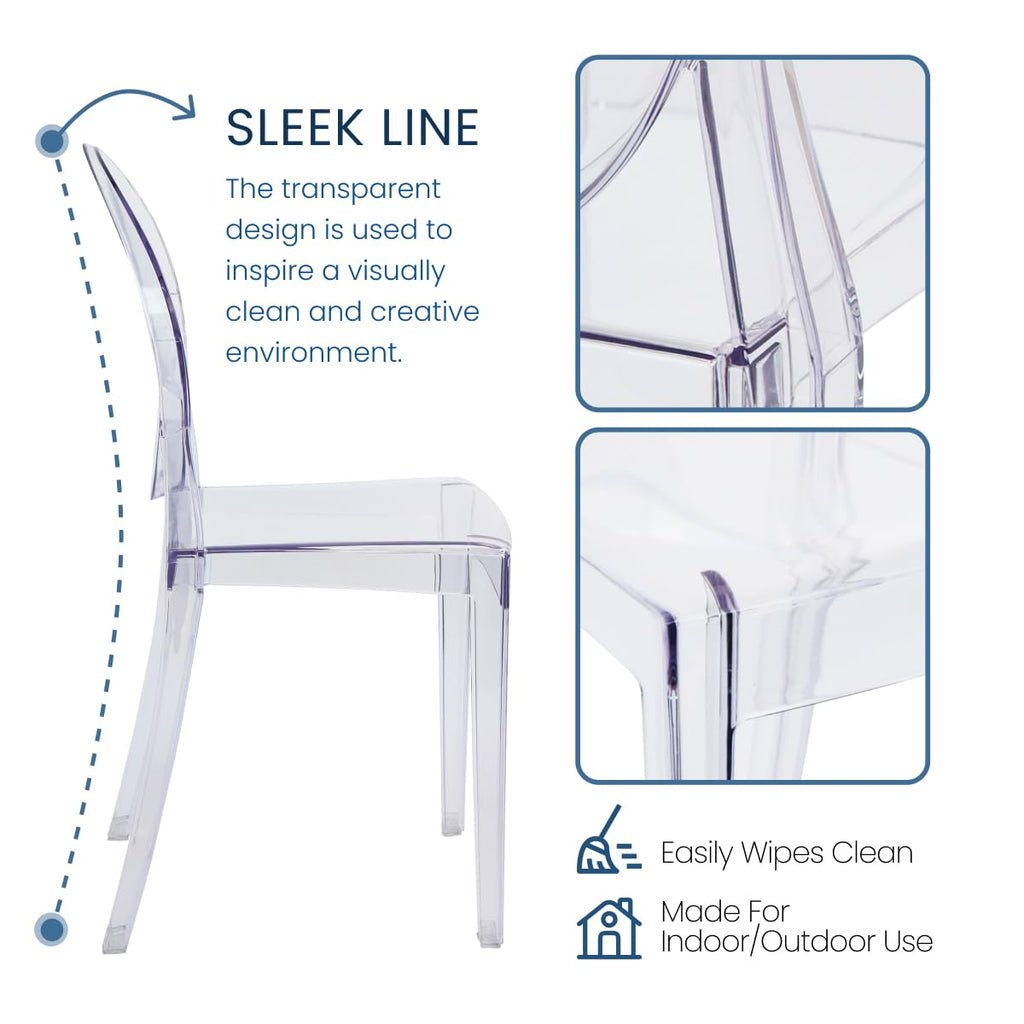 Ghost Chairs Set of 4, 15" Seat, Clear Armless Chairs