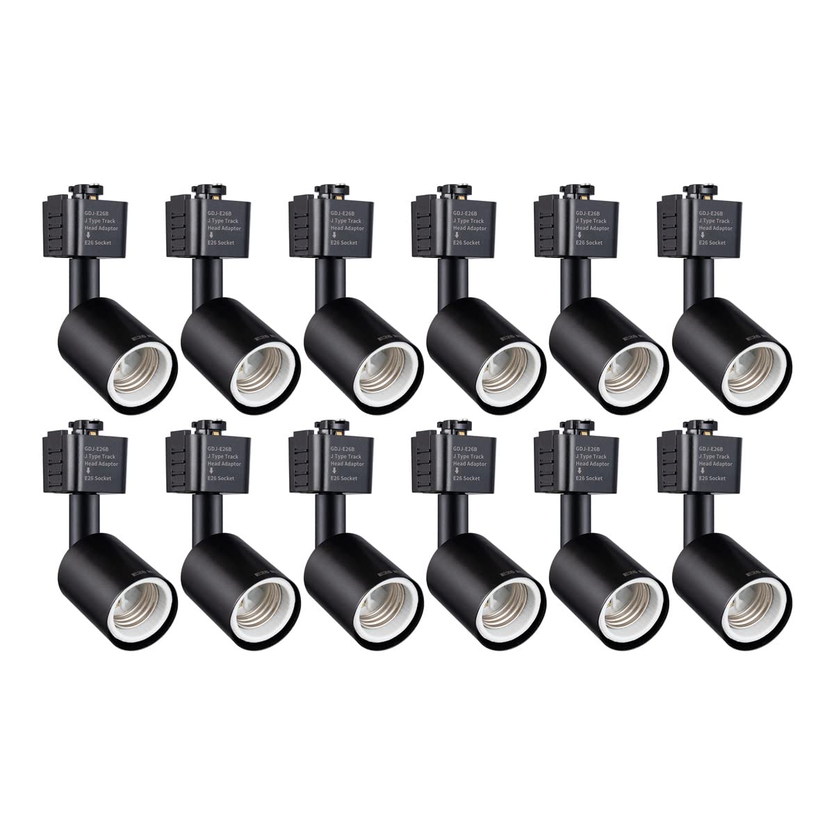 J Type Track Lighting Head to E26 Medium Screw Base Adapter Light Direction Adjustable Pack of 12 (Black)