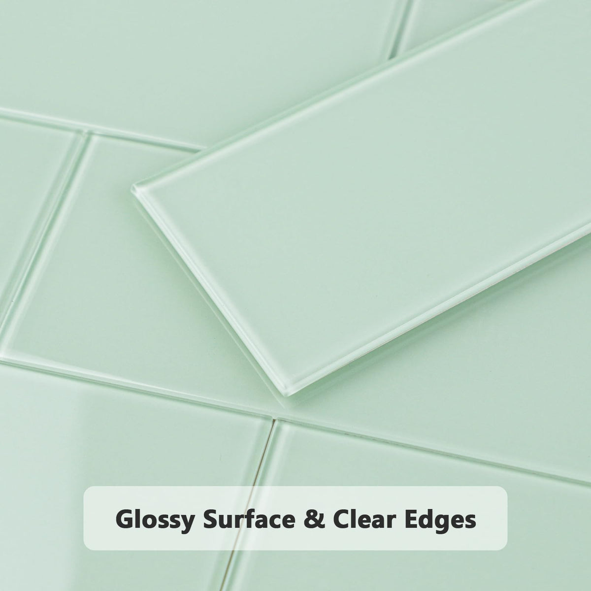 Peel and Stick Glass Tile Green Backsplash, 3" x 6" Subway Glass Backsplash Bathroom (40-Piece)