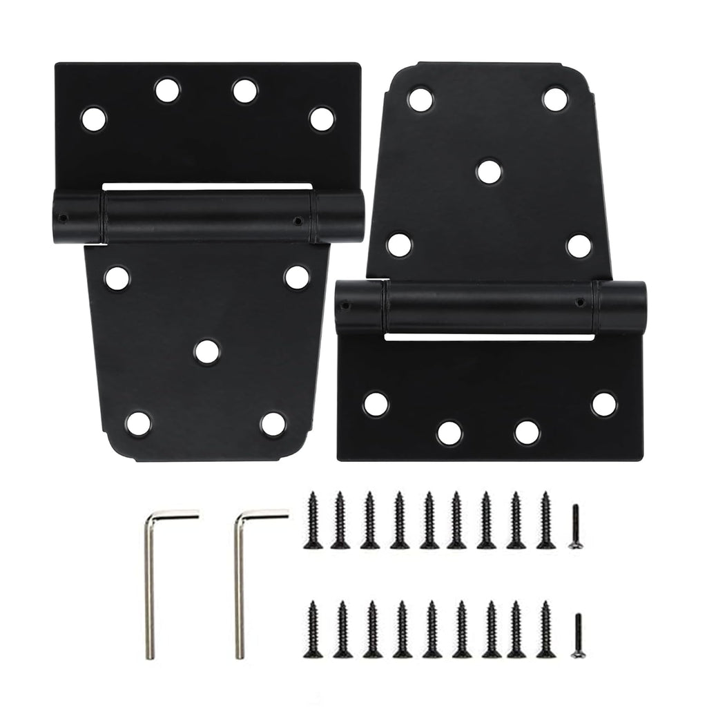 3-1/2 Inch Self Closing Gate Hinges, Spring T Hinges, Black, 2 Pack