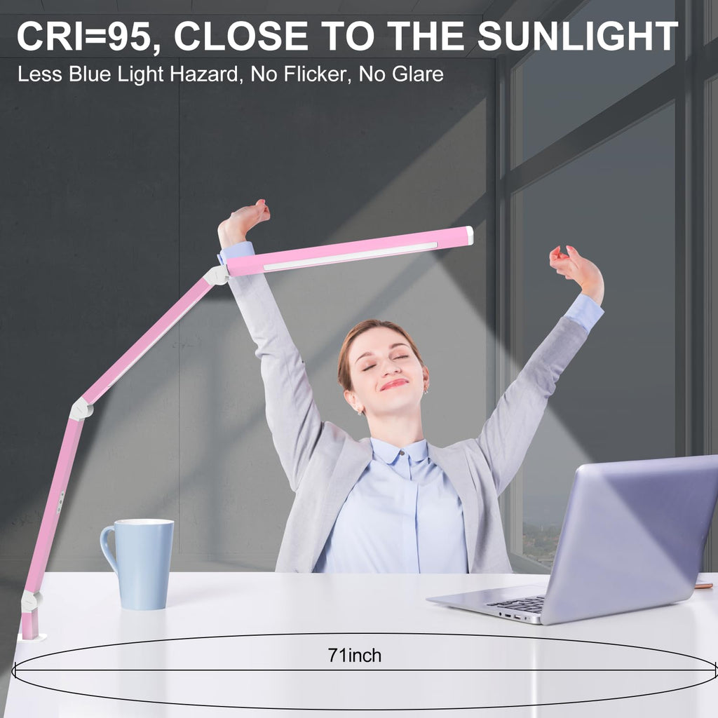 Architect Desk Lamp with Clamp, Led Desk Lamp with Dual Light Bars and Adjustable Swing Arm, Clip-on Stepless Dimming