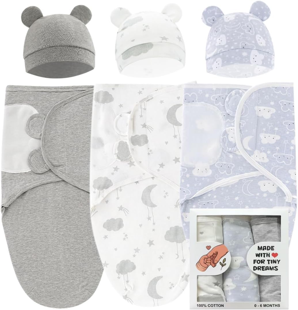 Swaddle Pack - Ultra Soft & Breathable 100% Cotton Newborn Swaddle Blanket, 0-6 Months Baby Sleep Sack, Ergonomic