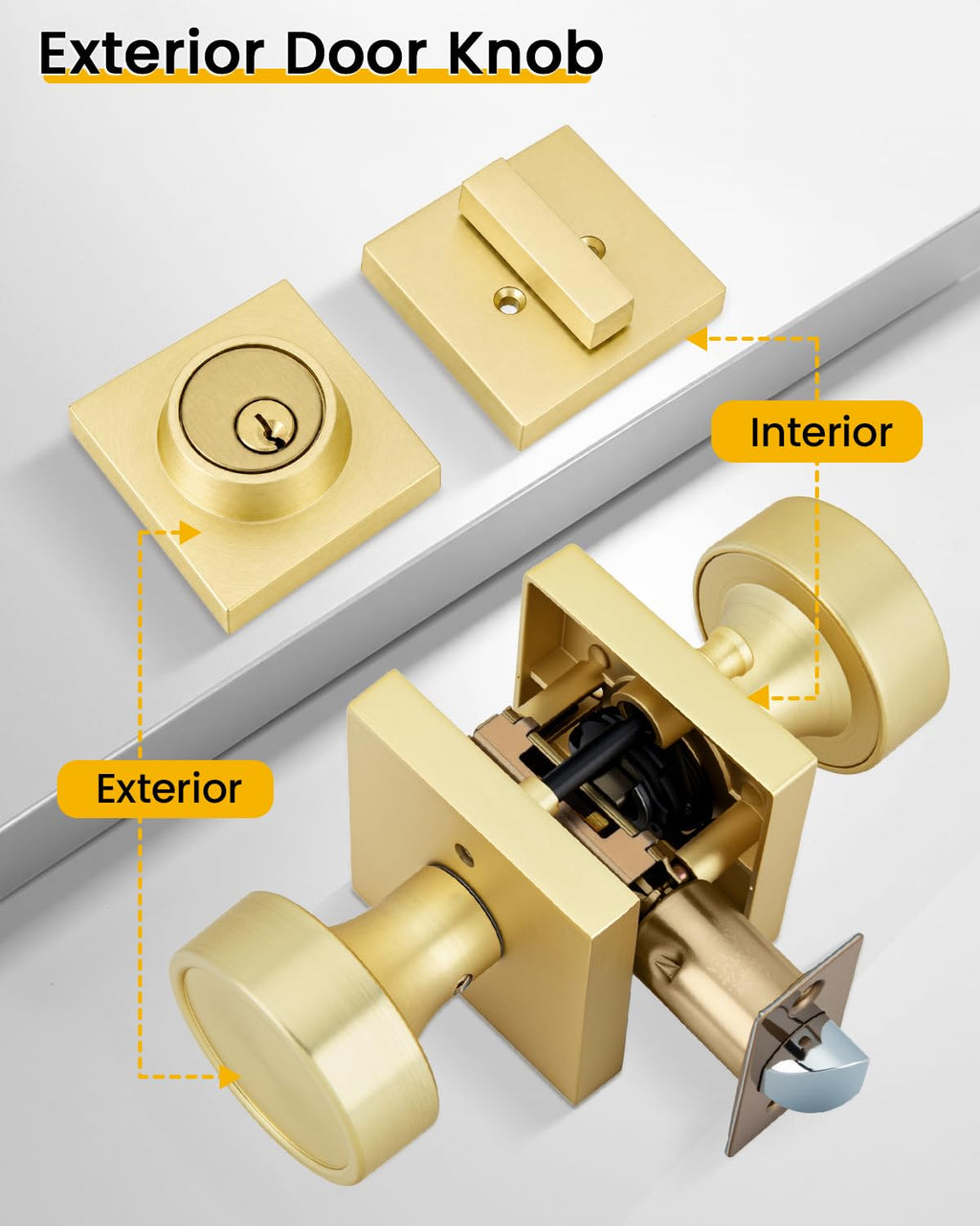 Gold Privacy Door Knob and Deadbolt Set, Zinc Alloy 1 Pack