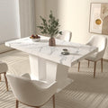 Extendable Dining Room Table for 6-10 Person, Modern Large Rectangular Kitchen Tables w/Dual Column Pedestal Base for Kitchen Living Room, White Marble