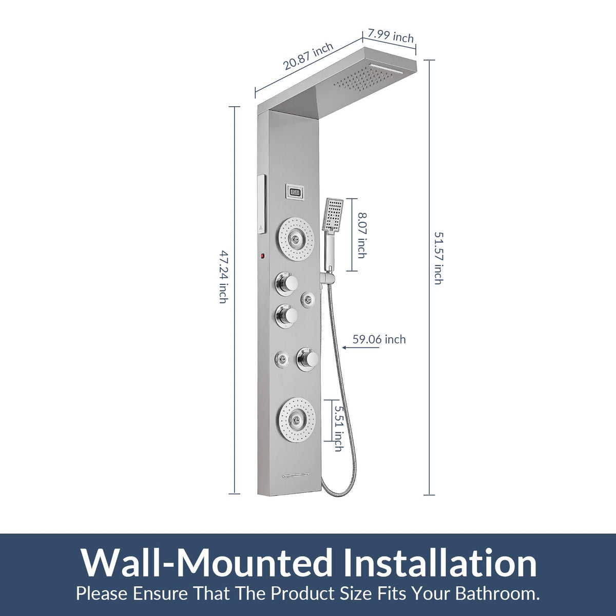 Nickel and Chrome 6 in 1 Shower Panel Tower System Rainfall Shower Panel