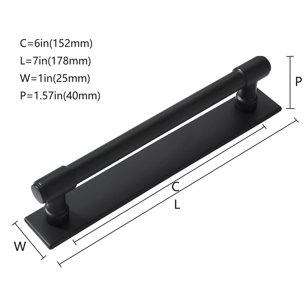 5 Pack 6 Inch(152 mm Center to Center Black Cabinet Pull Backplate with Base Plate Zinc Solid Matte Black Kitchen