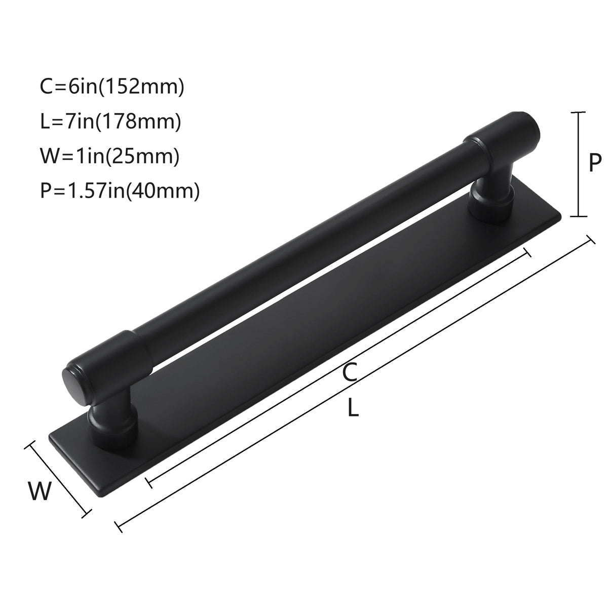 5 Pack 6 Inch(152 mm Center to Center Black Cabinet Pull Backplate with Base Plate Zinc Solid Matte Black Kitchen