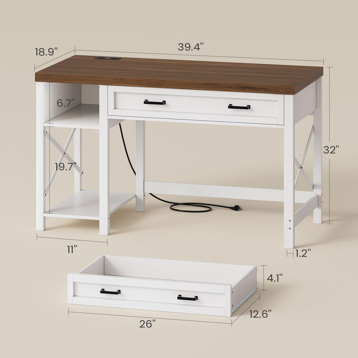 40" Farmhouse Small Desk with Drawers for Small Space, Bedroom