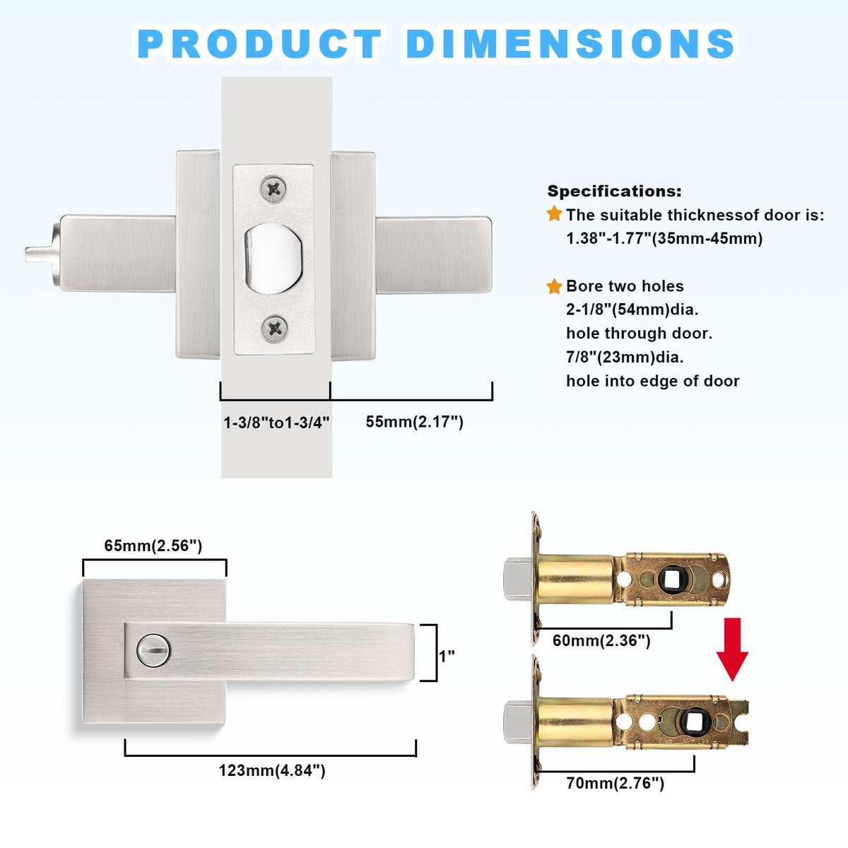 10 Pack Brushed Nickel Door Handles Privacy Door Levers, Heavy Duty Bed and Bath Door Locks Interior Keyless