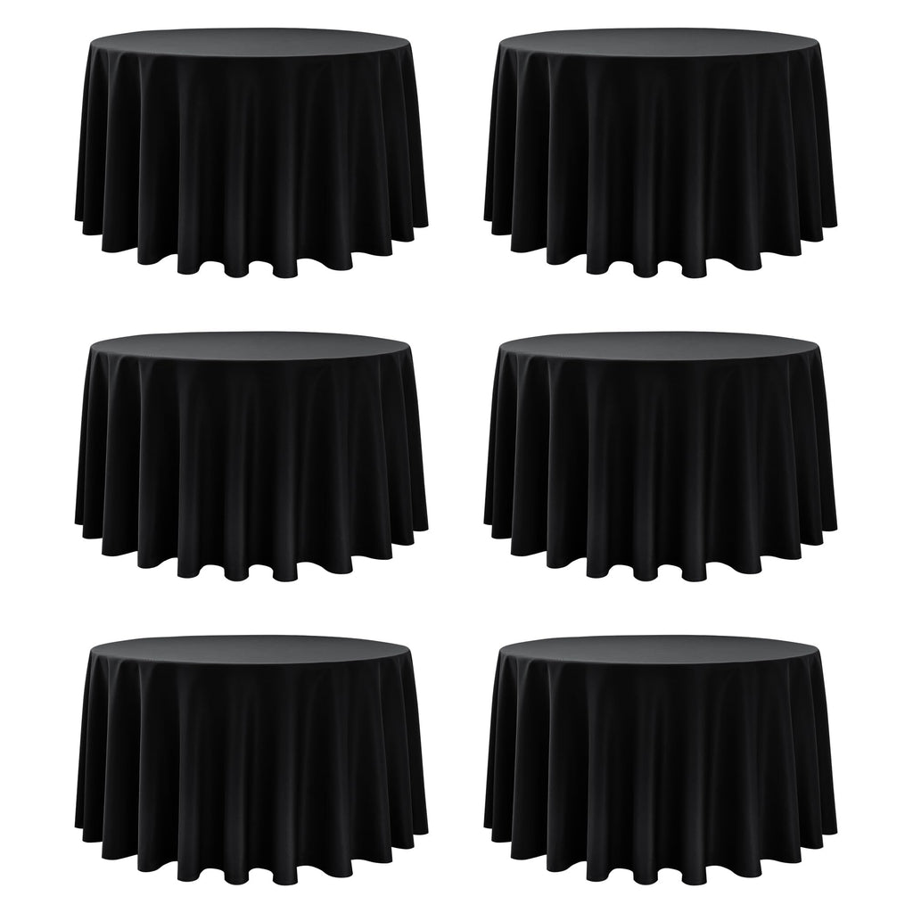 6-Pack Black Round Tablecloths, 120 in, for 5-6 Ft Round Tables