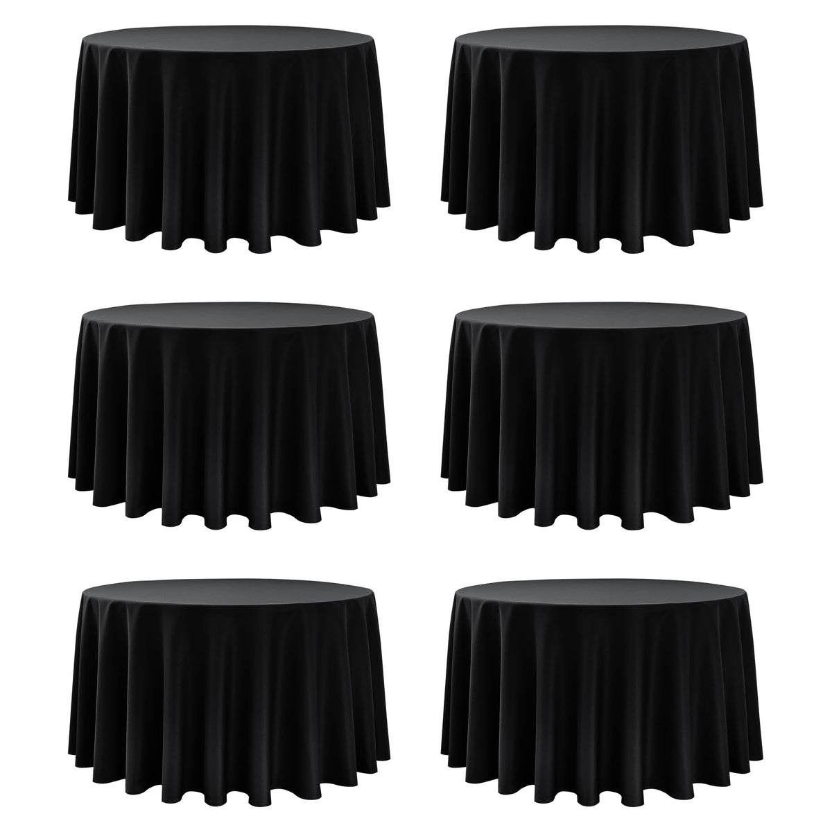 6-Pack Black Round Tablecloths, 120 in, for 5-6 Ft Round Tables