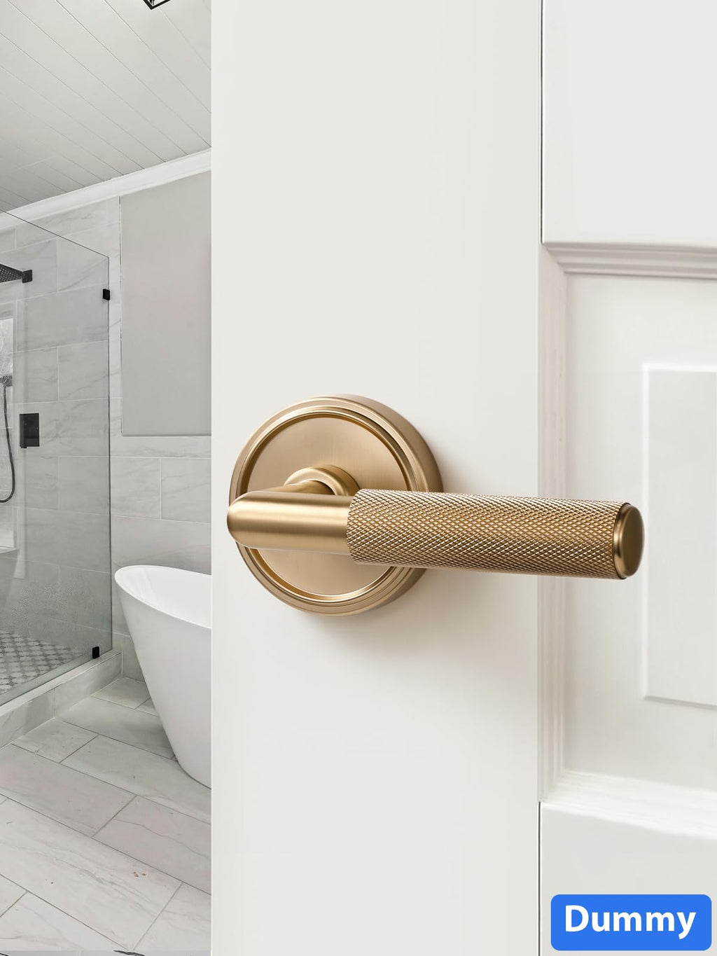 Knurled Door Lever Champagne Bronze Double Dummy Door Handle, 1 Pack