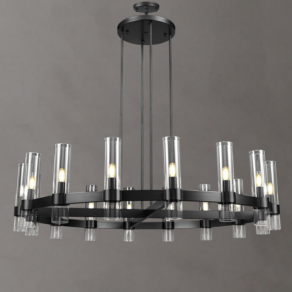 Modern 48" Black Wagon Wheel Chandelier