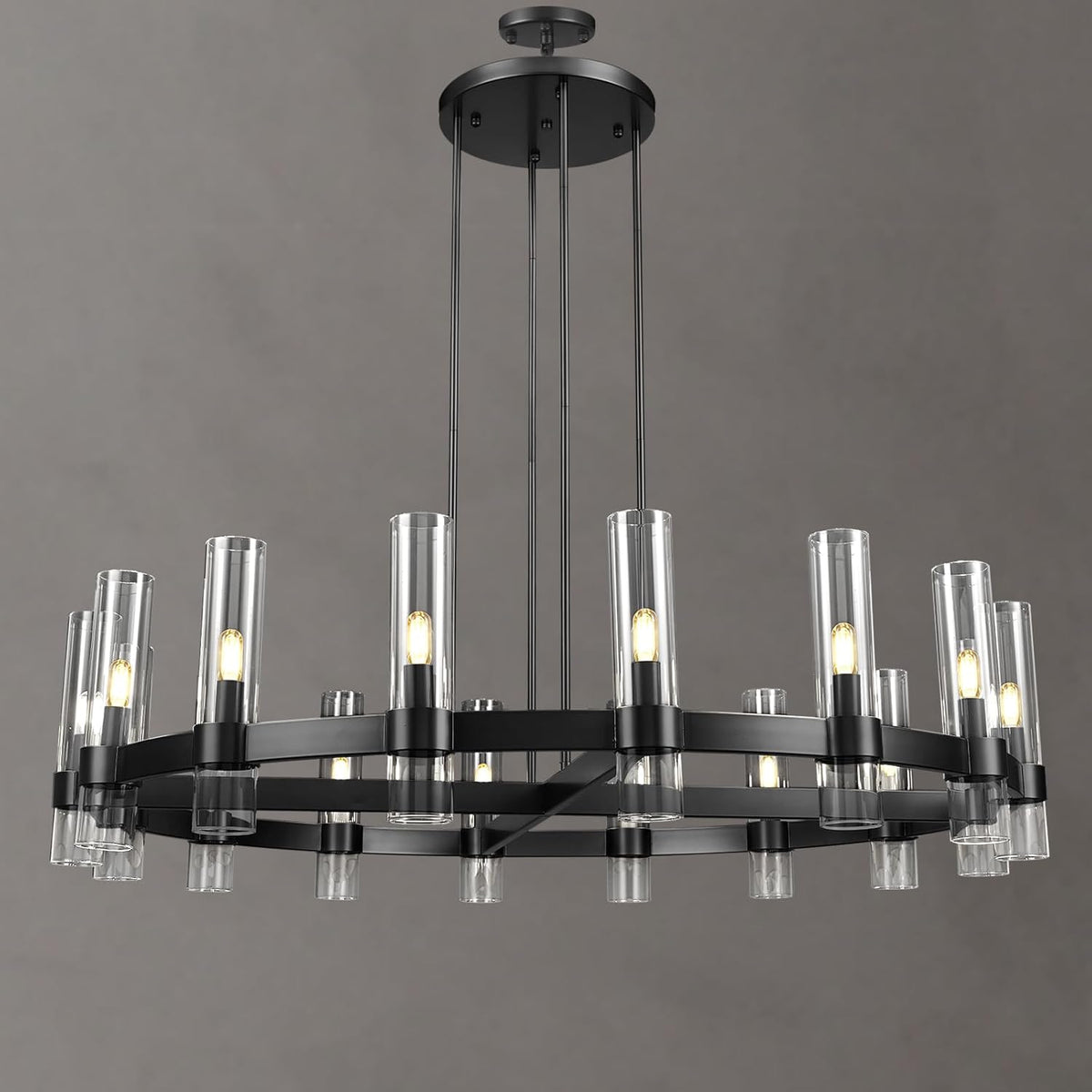 Modern 48" Black Wagon Wheel Chandelier