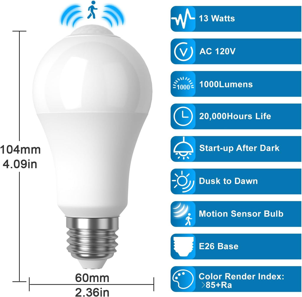Motion Sensor Light Bulb,Activated Detector Light Bulb Indoor,Dusk to Dawn Security Bulb,13W Equivalent 100W,E26 Base