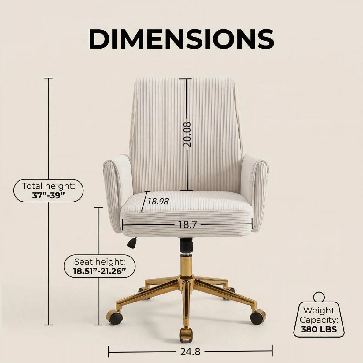 Velvet Home Office Desk Chair, Accent Upholstered Modern Height Adjustable Swivel Chair with Wheels,Ergonomic