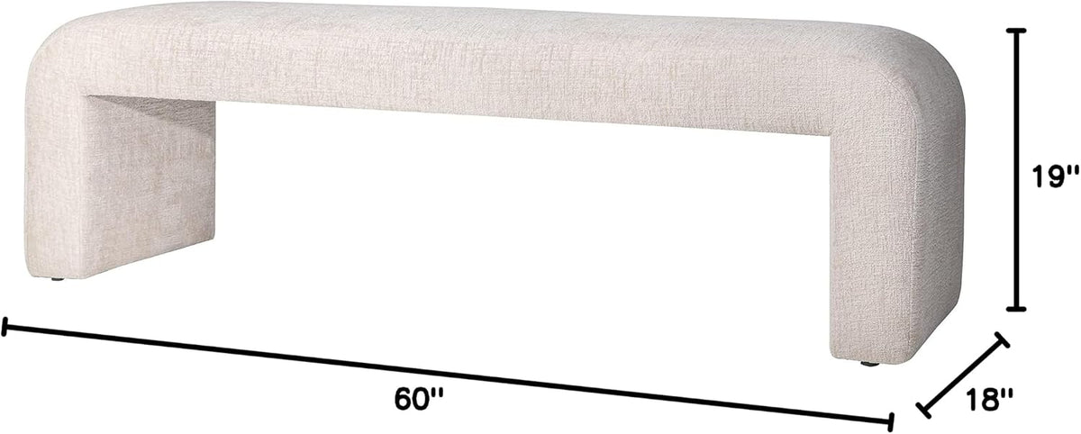 Sophia Modern Luxury Curved Upholstered Jacquard Bedroom Hallway Bench, End of Bed Bench, Large Size, Natural