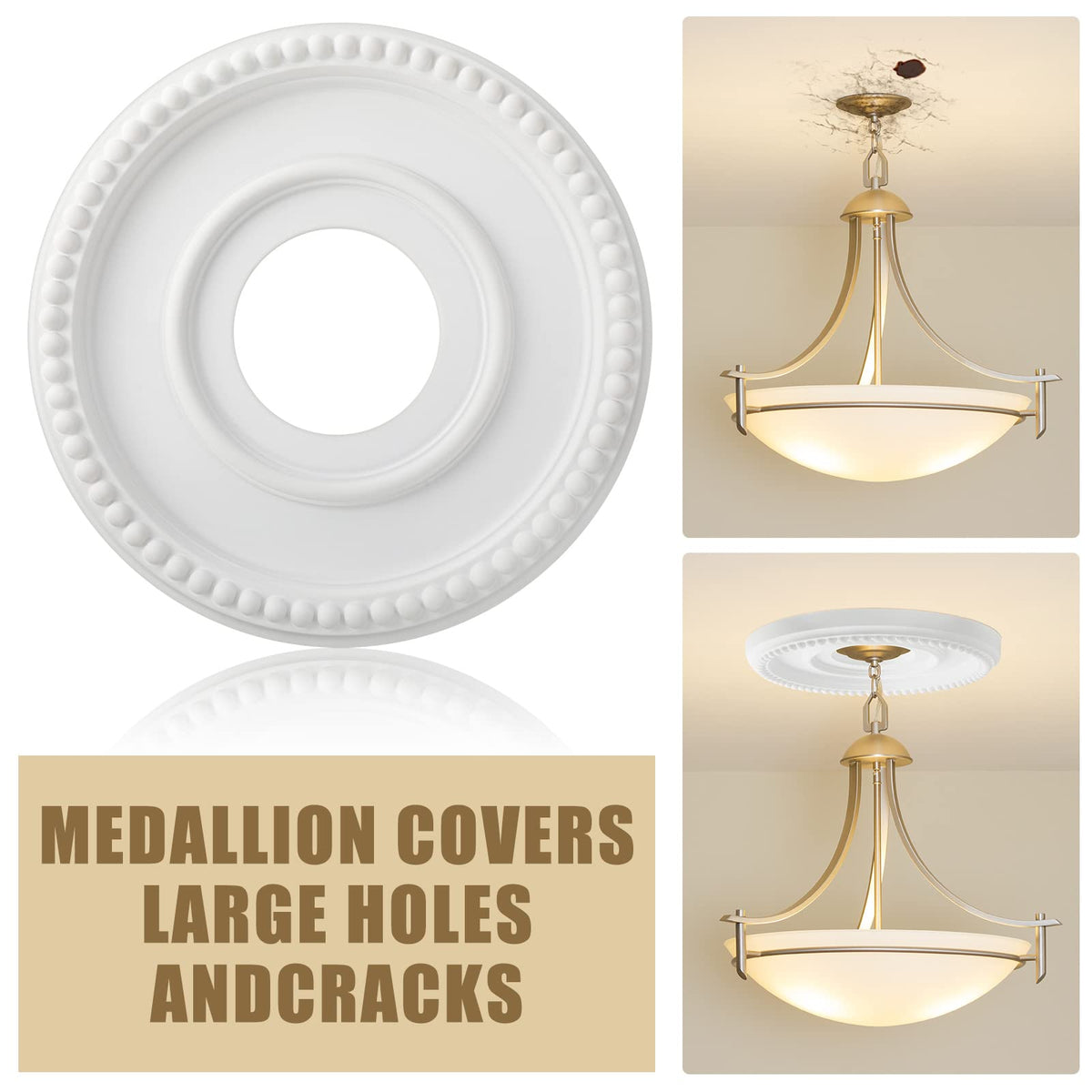 2 Pieces Ceiling Medallion Ceiling Fan Light Covers 12 1/2 OD x 3 7/8 ID x 3/4 P Smooth Ceiling Medallions for Light