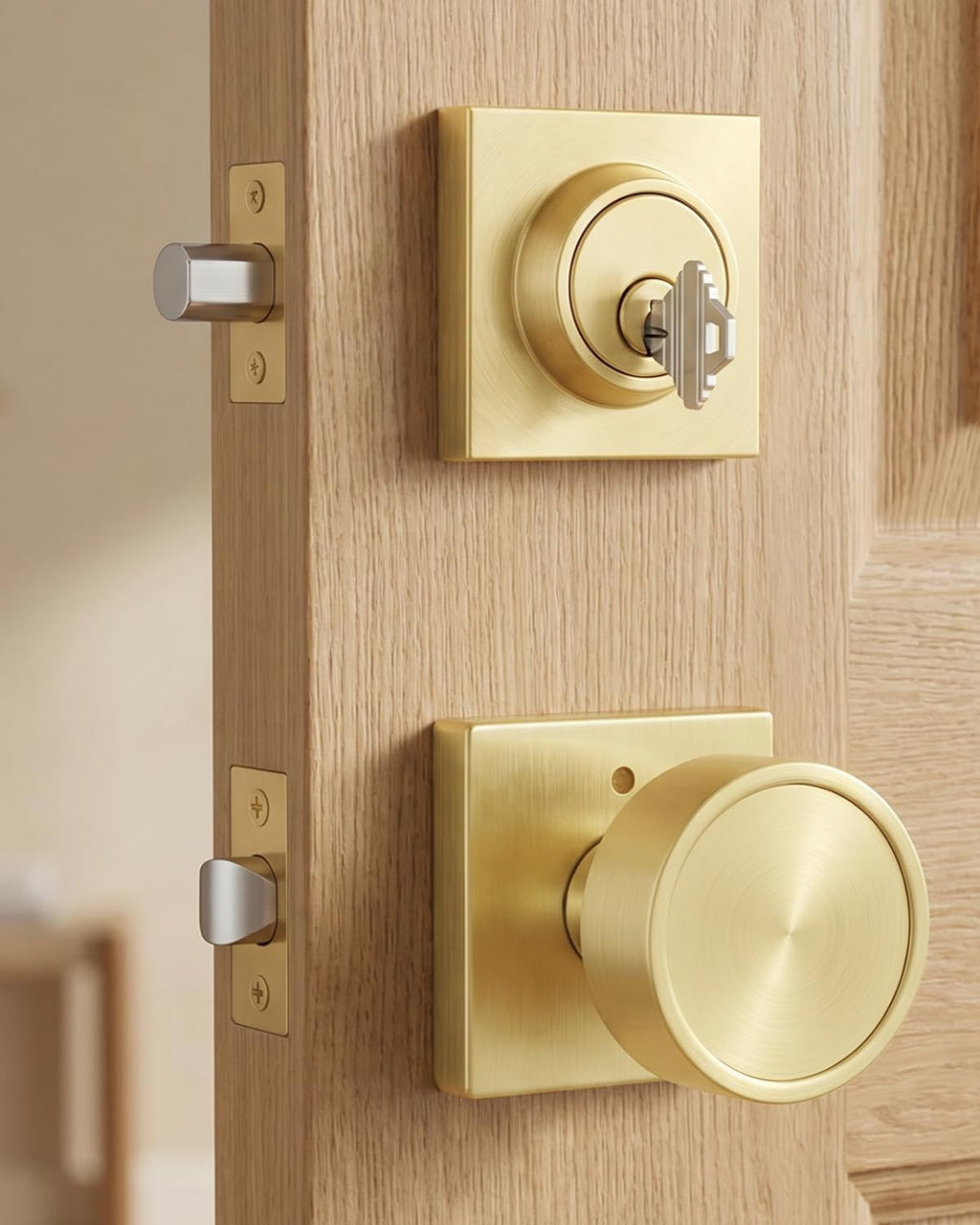 Gold Privacy Door Knob and Deadbolt Set, Zinc Alloy 1 Pack