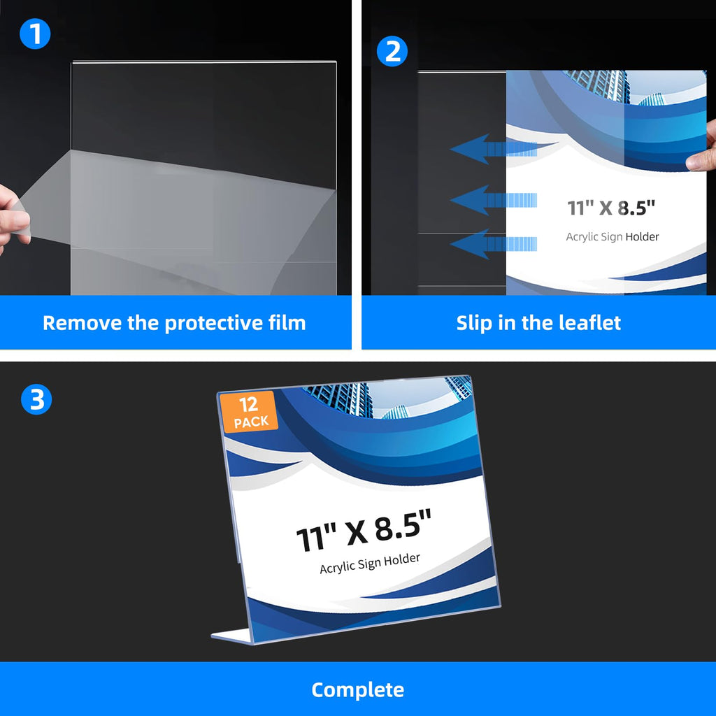 6 Pack L Shape Slanted Back 11x8.5 Plastic Sign Holders with Anti-Slip Pads, Business & Store Acrylic Tabletop