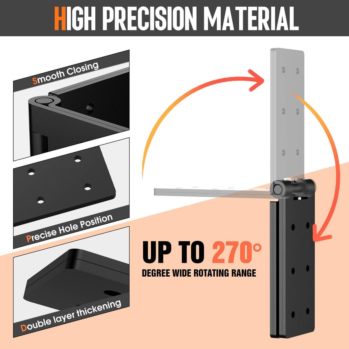 Heavy Duty Wood Door Hinges, 270° Gate Hinges for Fence Barn Doors