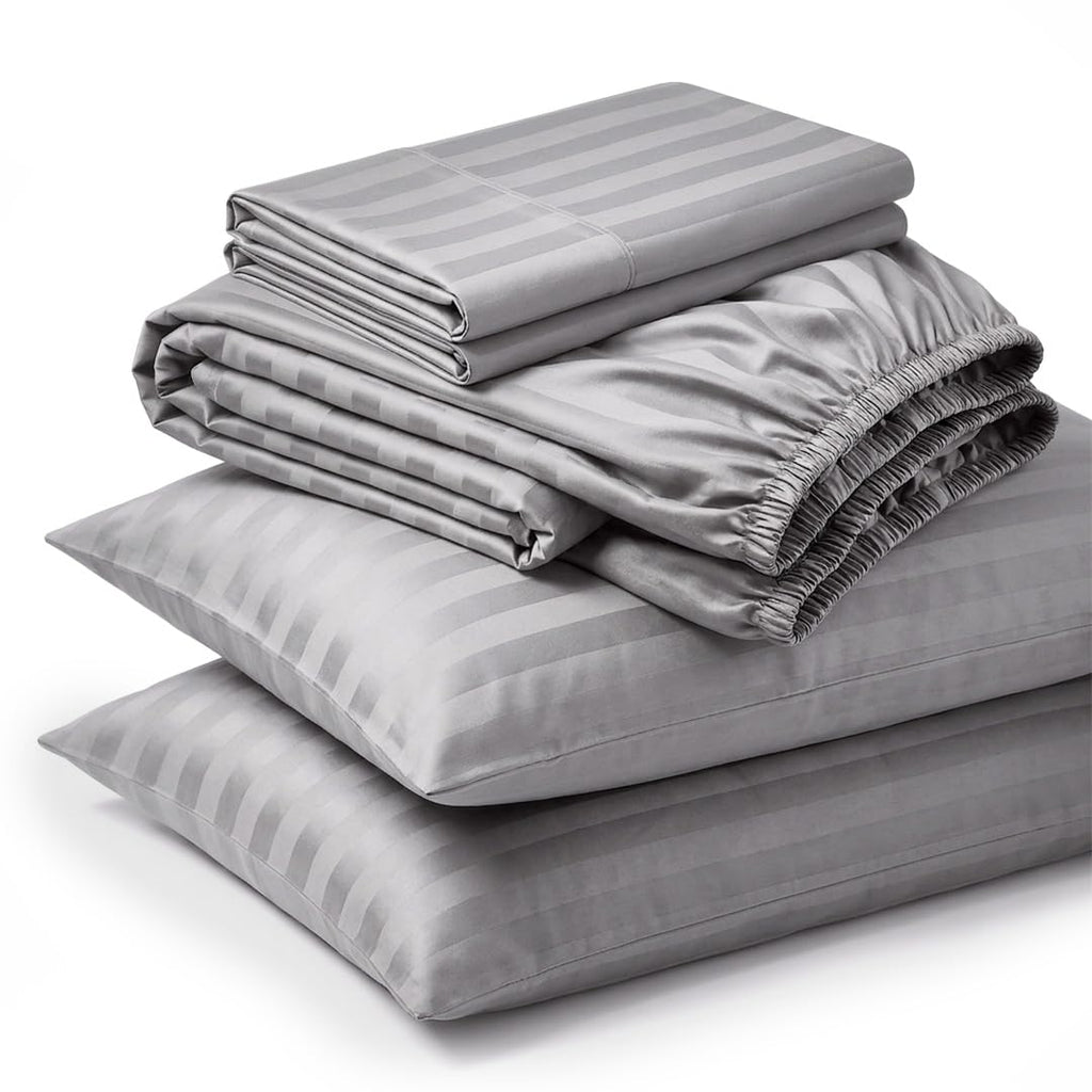 100% Cotton 600 Thread Count Damask Sheets - Silver Grey