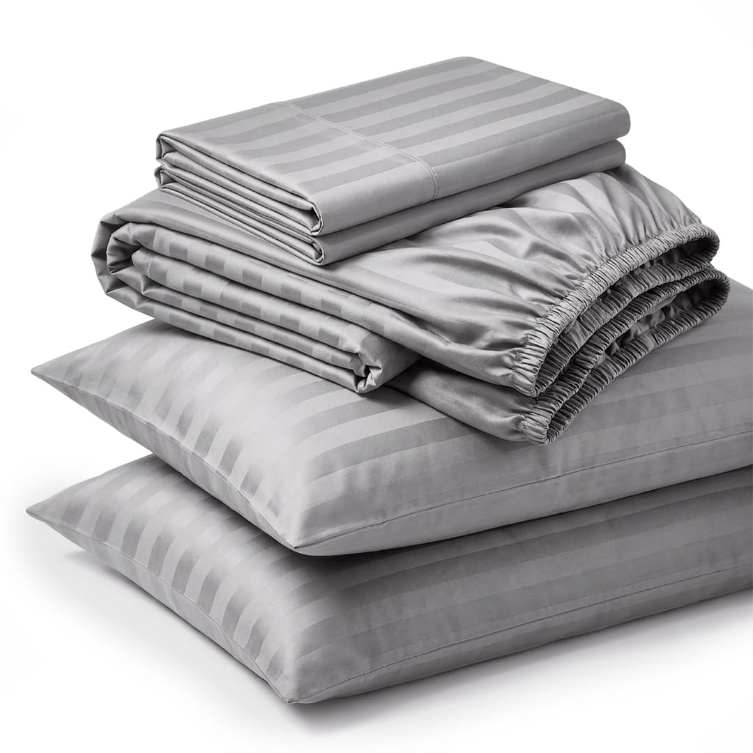 100% Cotton 600 Thread Count Damask Sheets - Silver Grey