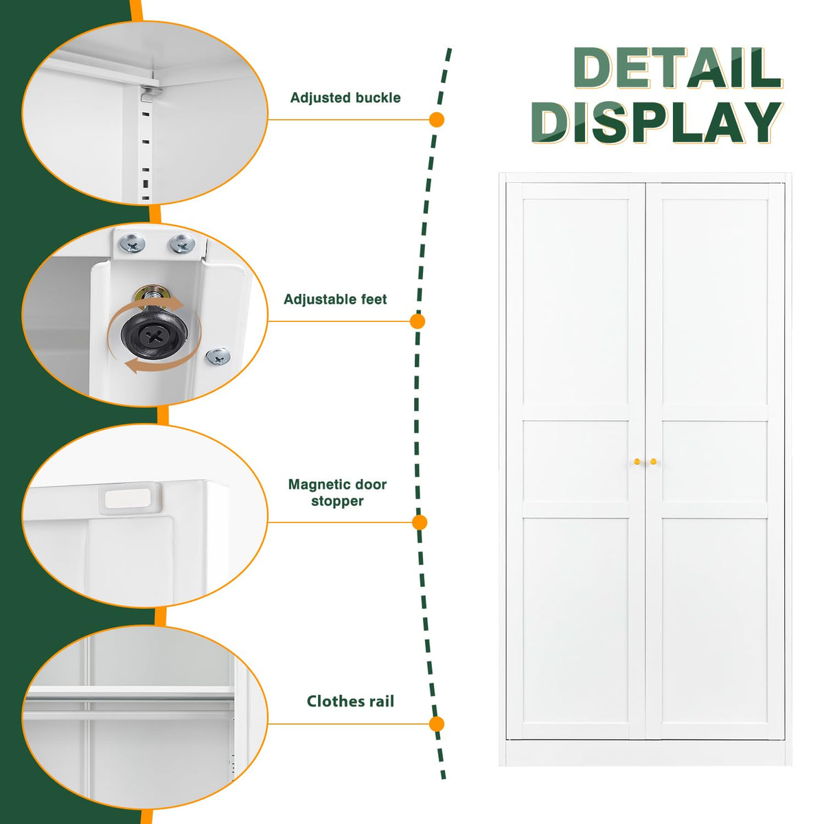 Wardrobe Armoire Closet, 72" H Metal Storage Cabinet with Adjustable Shelves and Hanging Rod, Bedroom Armoire Cabinet