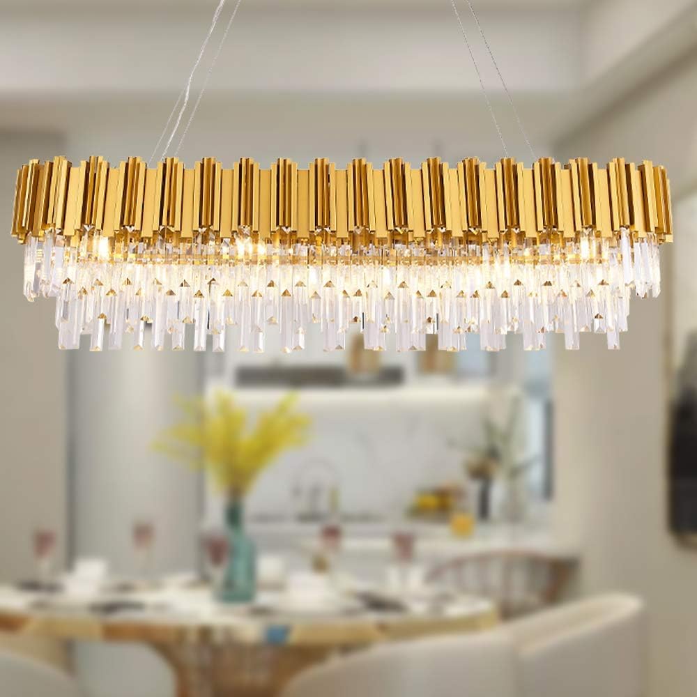 Gold Oval Raindrop Crystal Chandelier, Luxe Cascading Fixture for Dining Tables