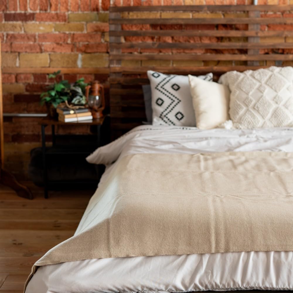 Bighorn 100% Virgin Wool Blanket | Heirloom-Quality Wool Bedding & Cabin | Warm, Thick & Durable (, Ivory)