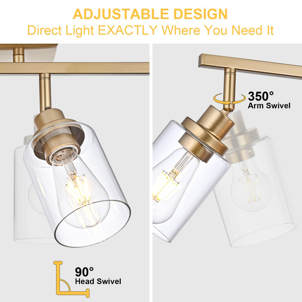 Multi-Directional Rotating Kitchen Tracking Lights Gold, Modern Track Lighting Fixture with Clear Glass