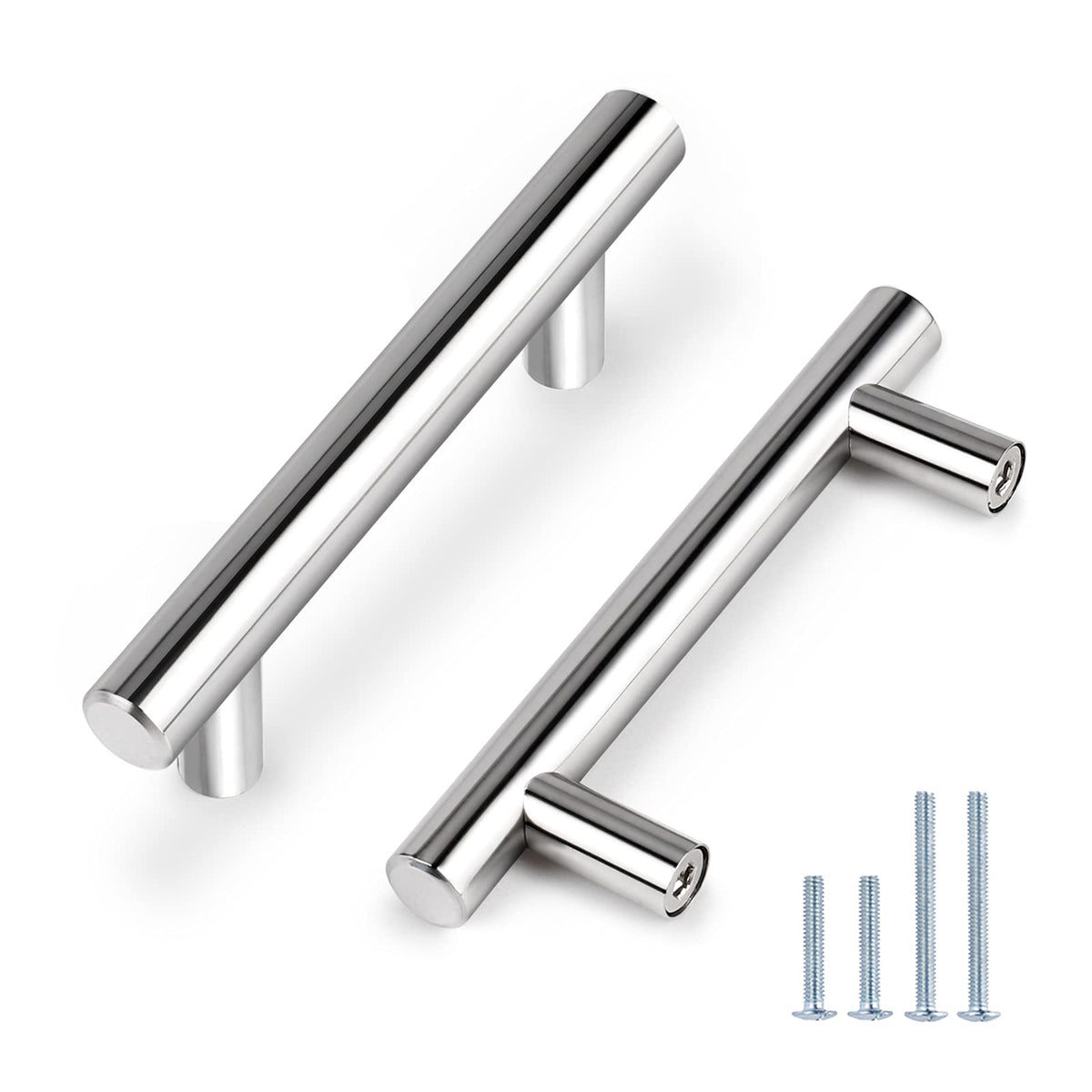 30 Pack 3 Inch Polished Chrome Cabinet Handles, 5 Inches Total Length Euro T Bar Handle Pulls, Stainless Steel