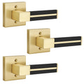 3 Pcs Gold Dummy Door Handles with Black Leather, Satin Brass