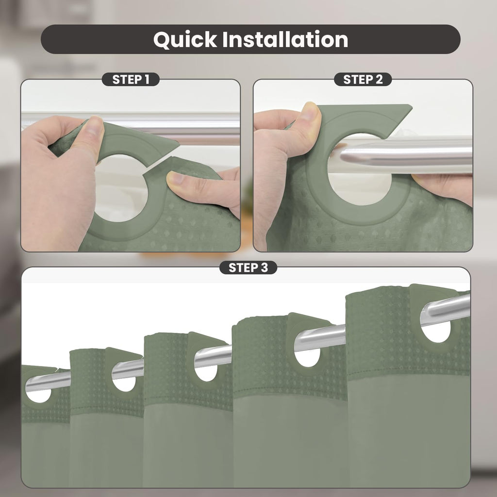 No Hook Shower Curtain with Snap-in Fabric Liner, Waffle Weave 230 GSM Polyester, Weighted Hem, Water Repellent