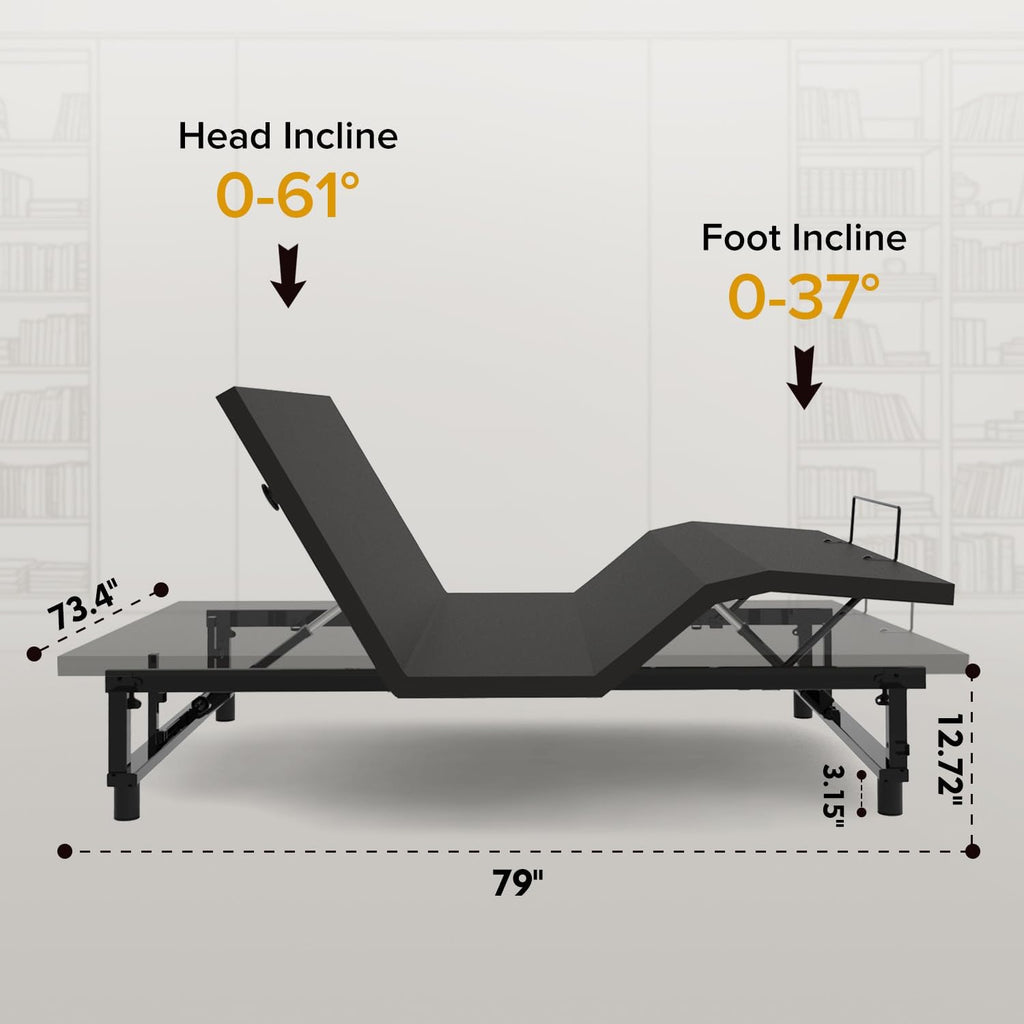 King Adjustable Bed Base Frame with Wireless Remote, King Size Bedframe with USB Charging Ports & Underbed Lighting