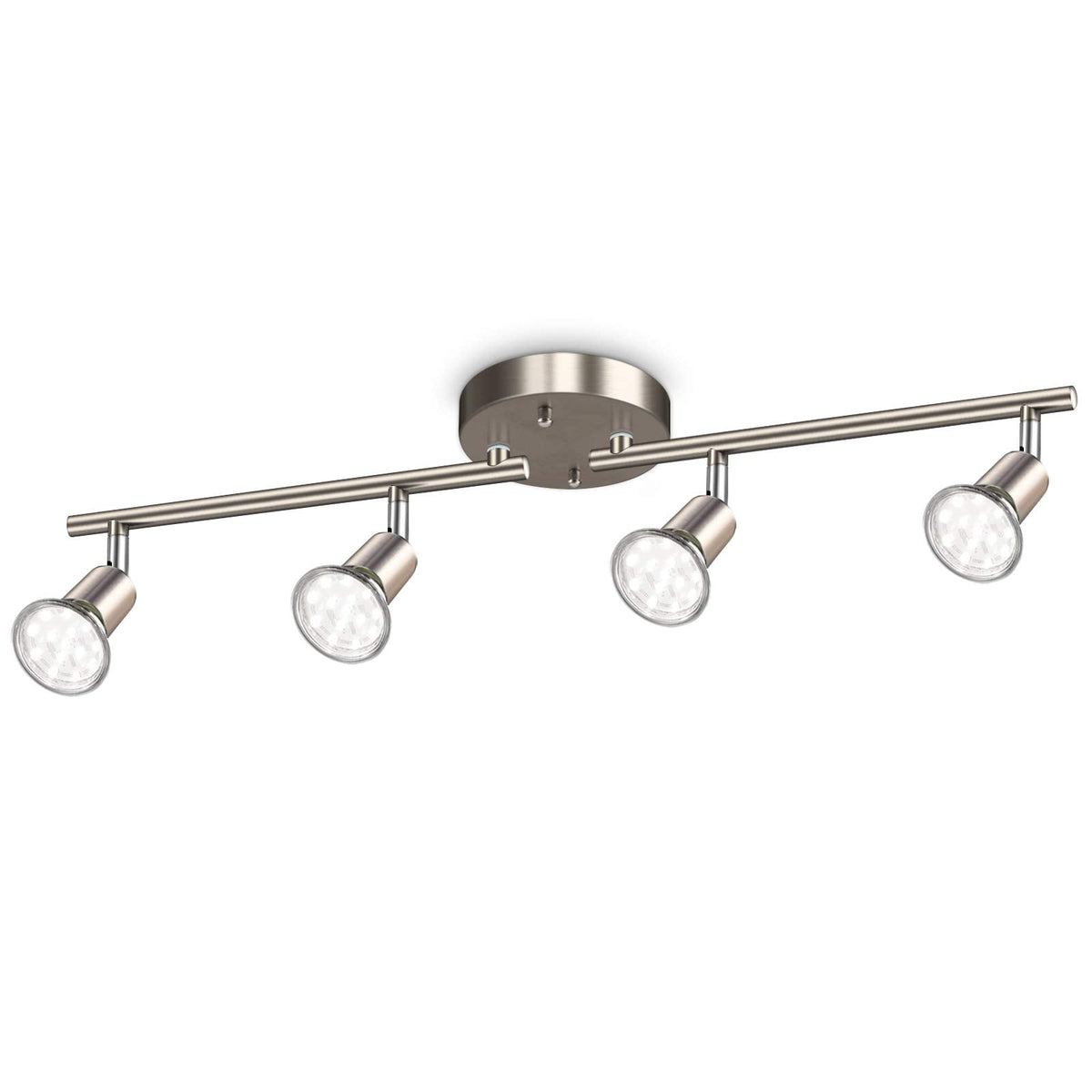 LED Track Lighting Kit, Flexibly Rotatable Light Heads, 4 Way Ceiling Spotlight Matt Nickel Finish, Including